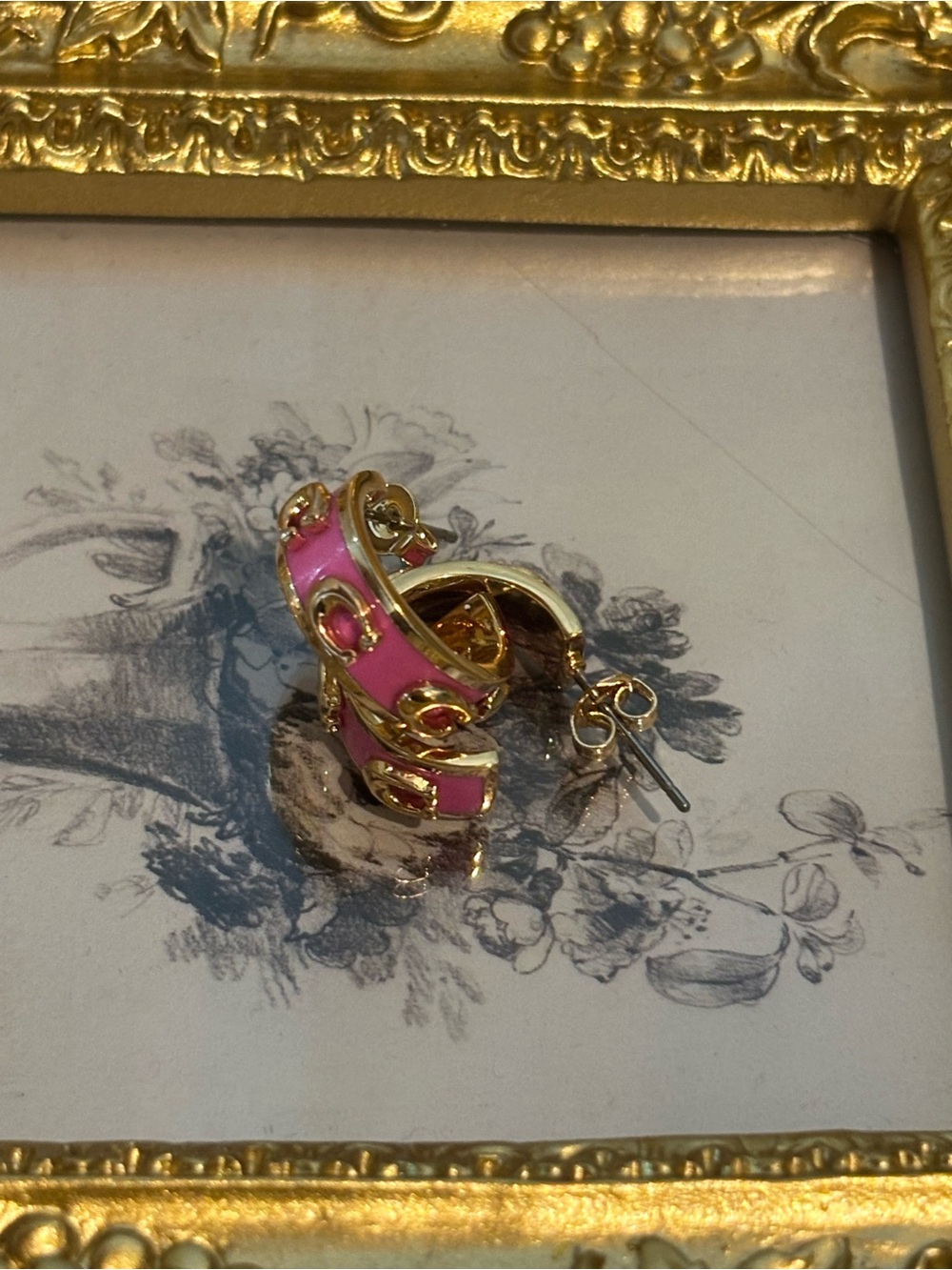 Coach Pink Enamel Signature C Gold Tone Huggie Hoop Earrings NWT Display - Picture 10 of 10